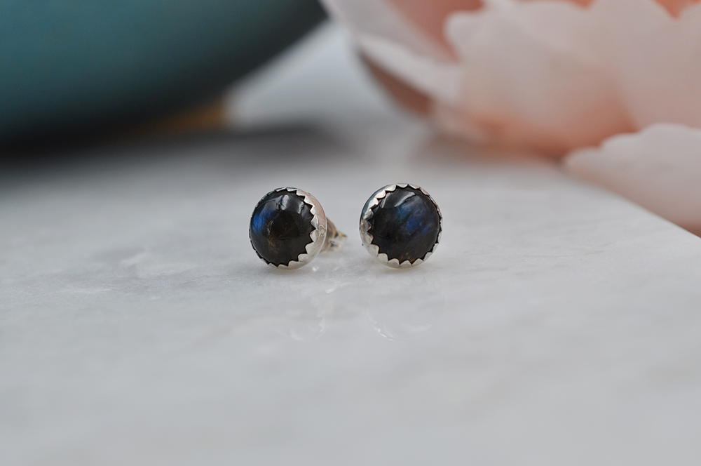 Sterling Silver and Labradorite Round Bubble Post Earrings