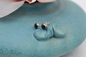 Black Onyx Bubble Post Earrings in Sterling Silver