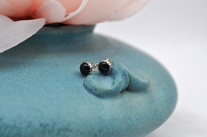 Black Onyx Bubble Post Earrings in Sterling Silver