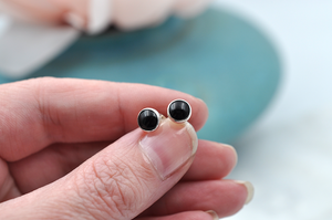 Black Onyx Bubble Post Earrings in Sterling Silver