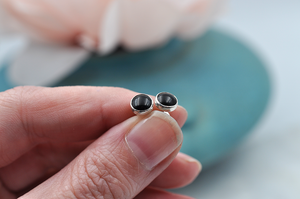 Black Onyx Bubble Post Earrings in Sterling Silver