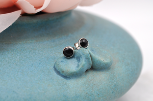 Black Onyx Bubble Post Earrings in Sterling Silver