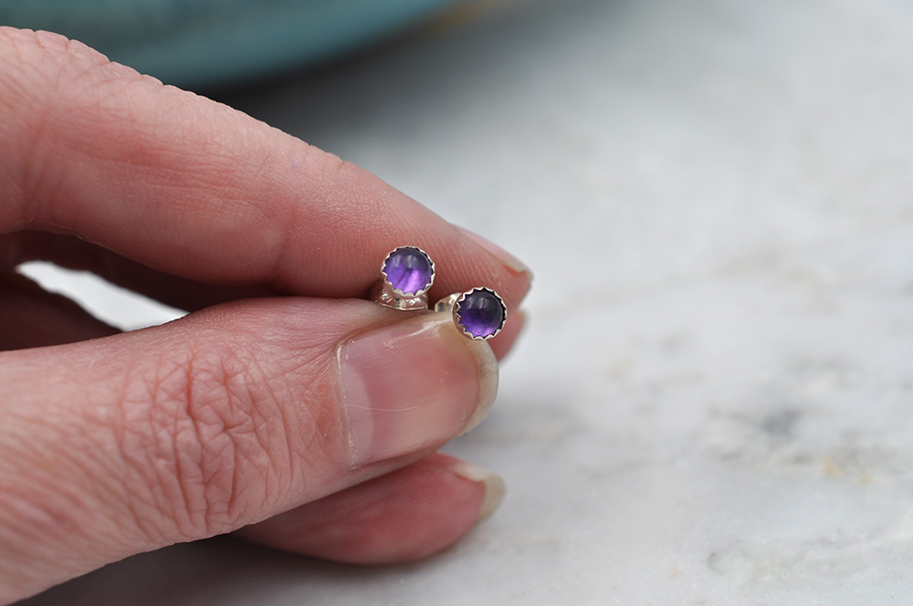 Amethyst Dot Sterling Silver Earrings