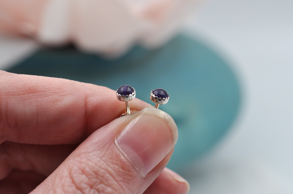 Amethyst Dot Sterling Silver Earrings