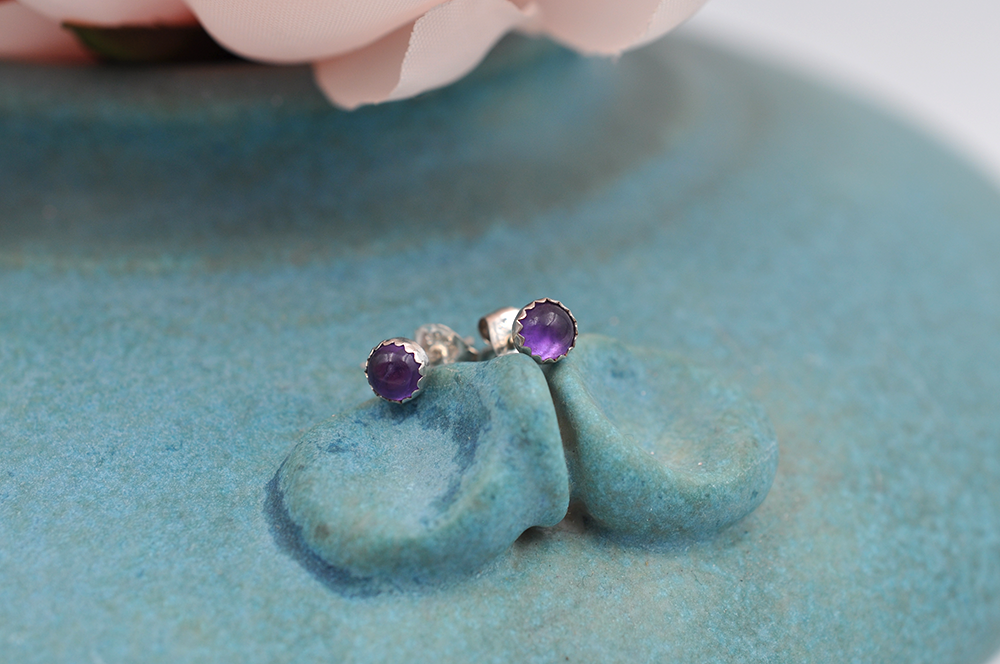 Amethyst Dot Sterling Silver Earrings