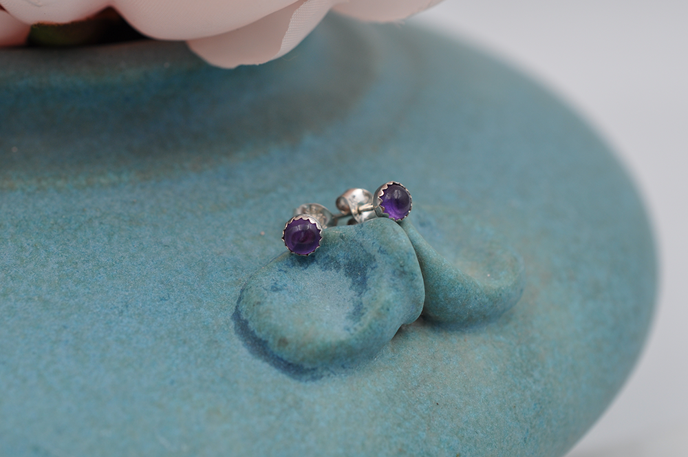 Amethyst Dot Sterling Silver Earrings