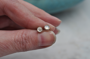 Rainbow Moonstone Dot Earrings in Silver