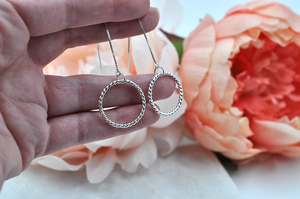 Twisted Rope Drop Circle Ear Threader Earrings in Sterling Silver