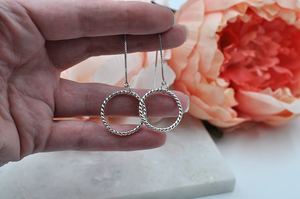Twisted Rope Drop Circle Ear Threader Earrings in Sterling Silver
