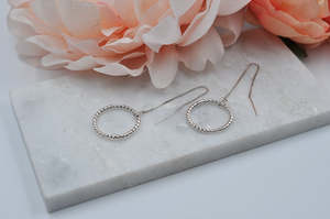 Twisted Rope Drop Circle Ear Threader Earrings in Sterling Silver