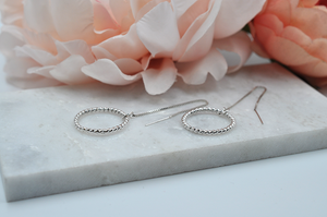 Twisted Rope Drop Circle Ear Threader Earrings in Sterling Silver