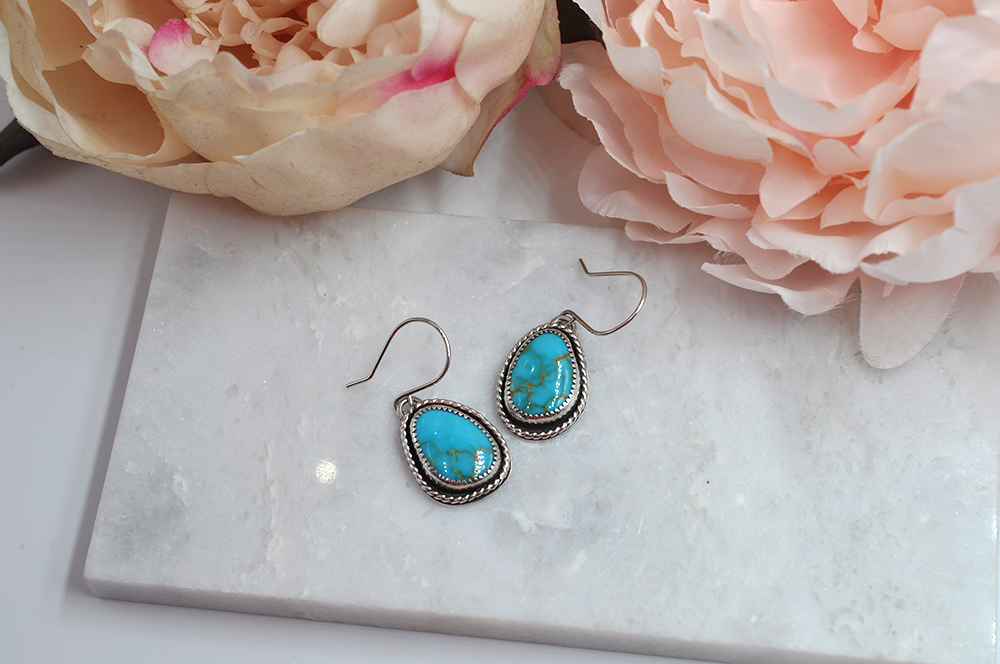 Natural Turquoise Mountain Turquoise and Sterling Silver Earrings