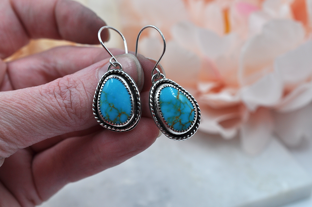 Natural Turquoise Mountain Turquoise and Sterling Silver Earrings