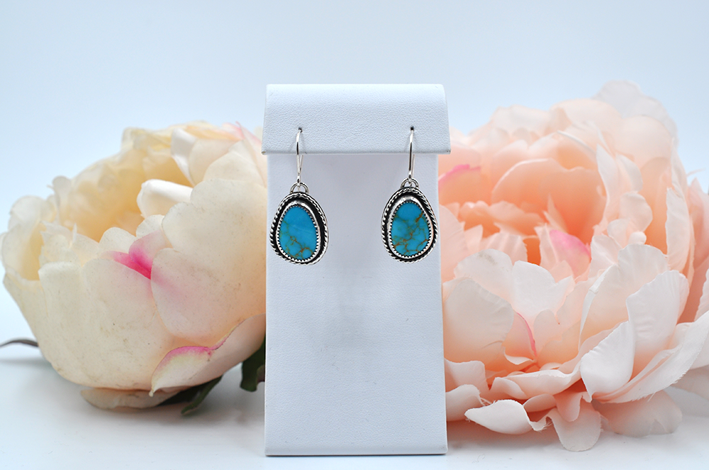 Natural Turquoise Mountain Turquoise and Sterling Silver Earrings