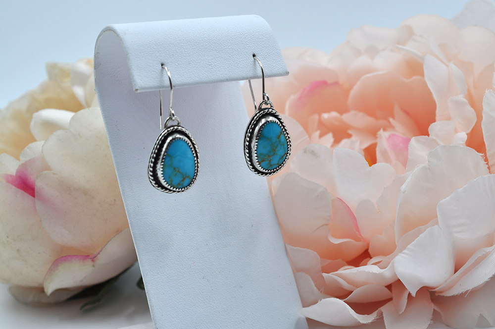 Natural Turquoise Mountain Turquoise and Sterling Silver Earrings