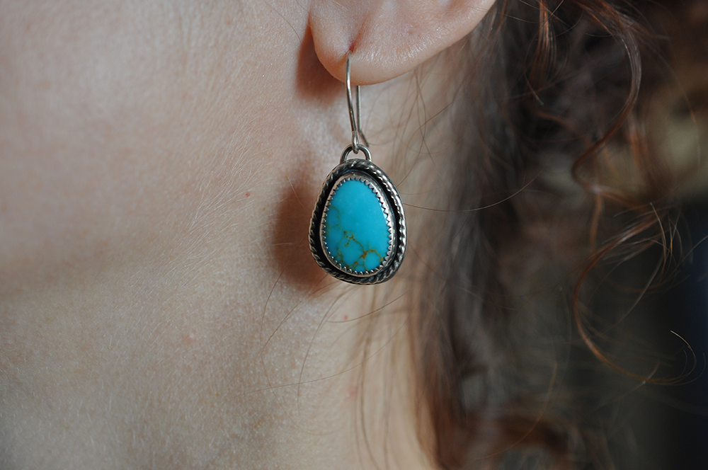 Natural Turquoise Mountain Turquoise and Sterling Silver Earrings