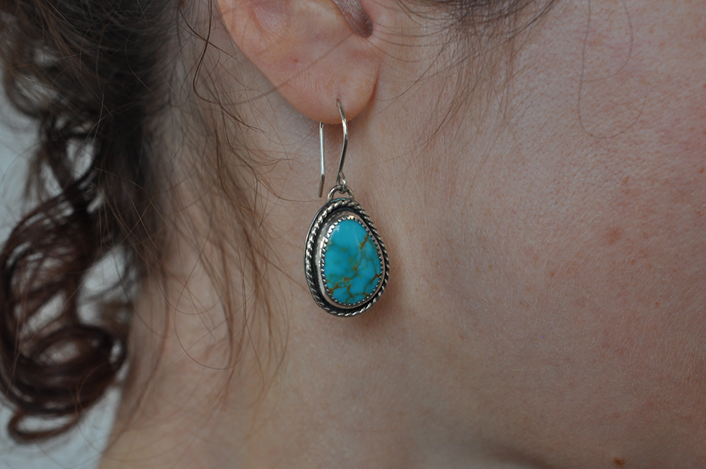 Natural Turquoise Mountain Turquoise and Sterling Silver Earrings