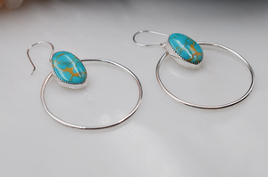 Natural Turquoise Mountain Turquoise Sterling Silver Large Hoops