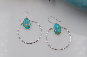 Natural Turquoise Mountain Turquoise Sterling Silver Large Hoops