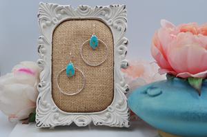 Natural Turquoise Mountain Turquoise Sterling Silver Large Hoops