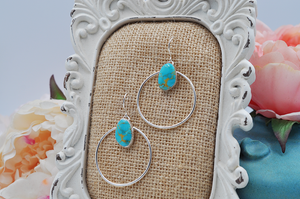 Natural Turquoise Mountain Turquoise Sterling Silver Large Hoops