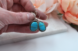 Natural Turquoise Mountain Turquoise Dangle Earrings set in Sterling Silver