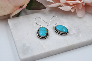 Natural Turquoise Mountain Turquoise Dangle Earrings set in Sterling Silver