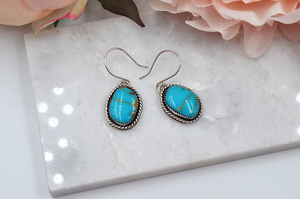 Natural Turquoise Mountain Turquoise Dangle Earrings set in Sterling Silver