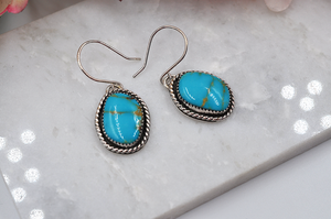 Natural Turquoise Mountain Turquoise Dangle Earrings set in Sterling Silver