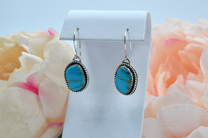 Natural Turquoise Mountain Turquoise Dangle Earrings set in Sterling Silver