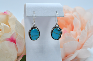 Natural Turquoise Mountain Turquoise Dangle Earrings set in Sterling Silver