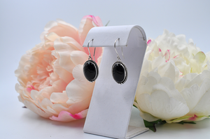 Oval Black Onyx and Sterling Silver Dangle Earrings