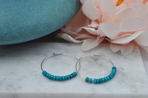 Sterling Silver Hoops with Turquoise Beads