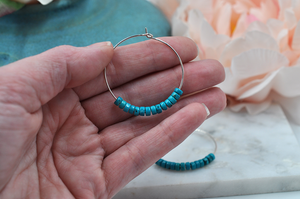 Sterling Silver Hoops with Turquoise Beads