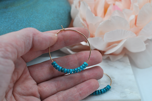 Lightweight Turquoise and 14k Gold Filled Hoop Earrings