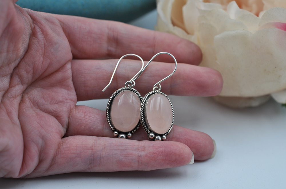 Rose Quartz and Sterling Silver Earrings