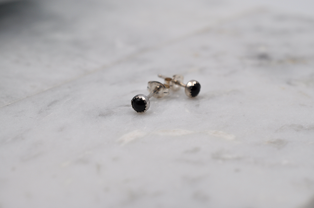 Black Onyx Dot Sterling Silver Stud Earrings
