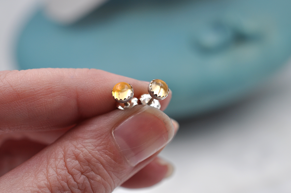 Citrine Bubble Silver Post Earrings