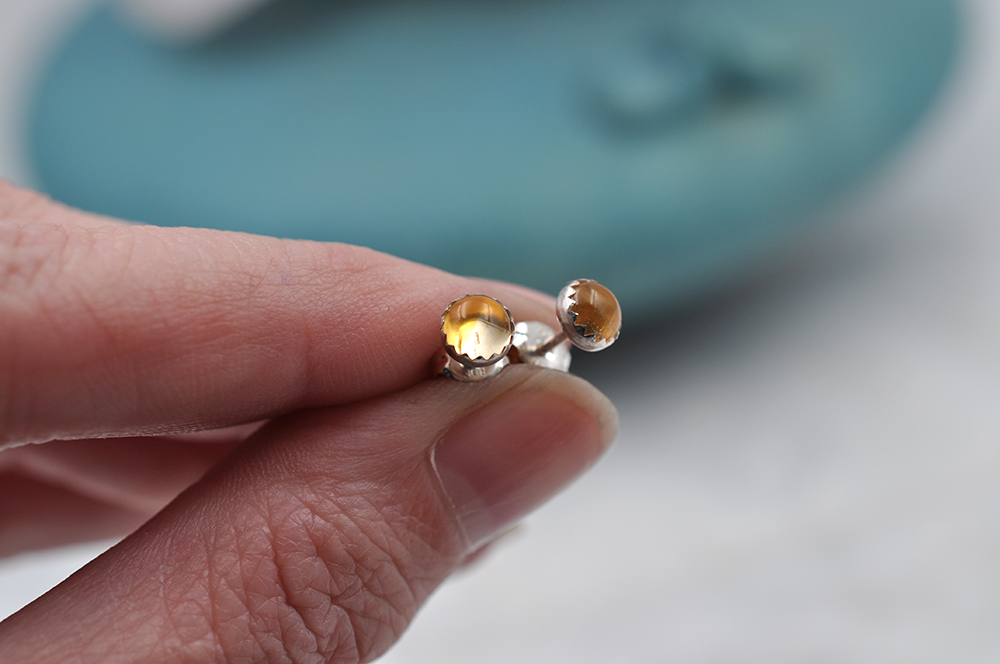 Citrine Bubble Silver Post Earrings