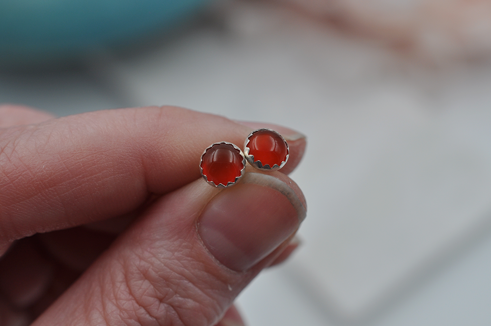 Red Carnelian Bubble Sterling Silver Post Earrings