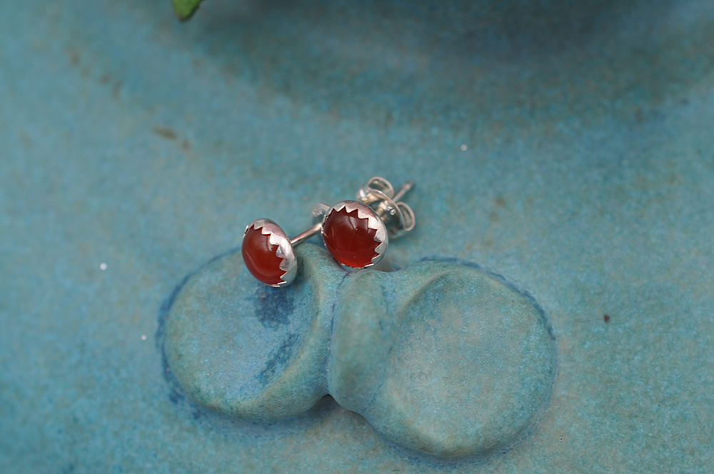Red Carnelian Bubble Sterling Silver Post Earrings