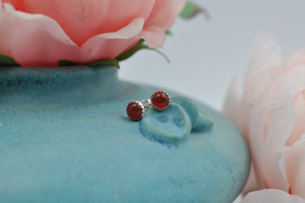 Red Carnelian Bubble Sterling Silver Post Earrings