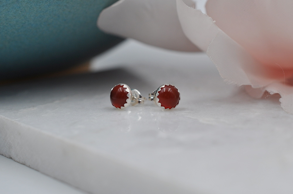 Red Carnelian Bubble Sterling Silver Post Earrings