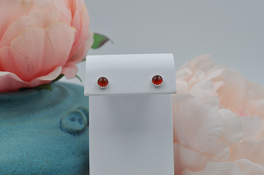 Red Carnelian Bubble Sterling Silver Post Earrings