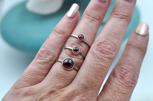 Garnet Mix & Match Sterling Silver Hammered Stacking Ring • US Size 6-9