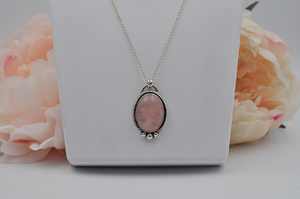 Large Oval Rose Quartz and Sterling Silver Necklace