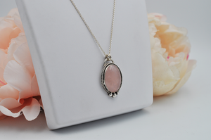 Large Oval Rose Quartz and Sterling Silver Necklace