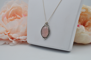 Large Oval Rose Quartz and Sterling Silver Necklace