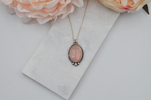 Large Oval Rose Quartz and Sterling Silver Necklace