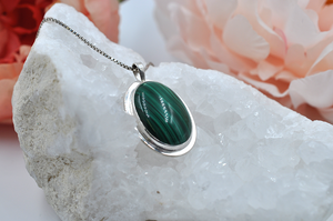 Oval Malachite and Sterling Silver Necklace